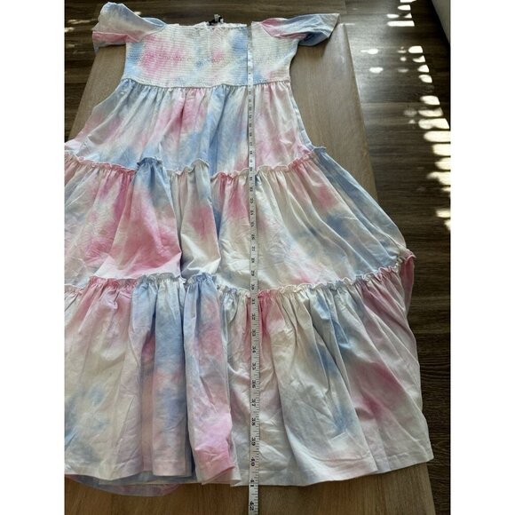 Ivy City NWT Cotton Candy Dress Midi Smocked Tiered Short Sleeve Blue Pink XL - Picture 7 of 7